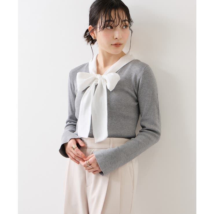 ライトグレー(08) | バイカラーリボンドッキングニット | VIS 