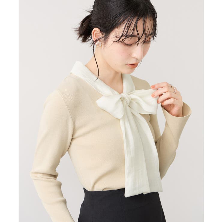 ベージュ(27) | バイカラーリボンドッキングニット | VIS 