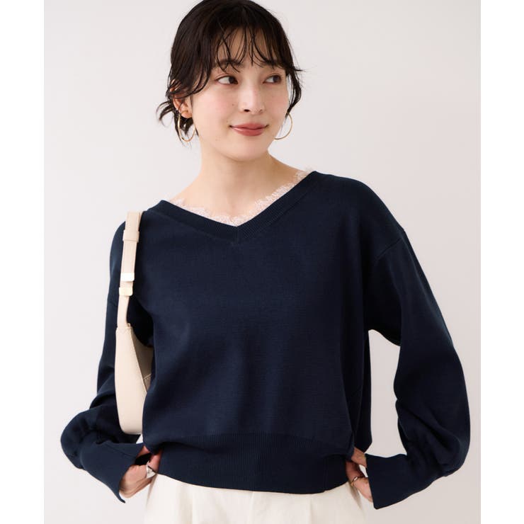 Vネックレースプルオーバー | VIS  | 詳細画像12 