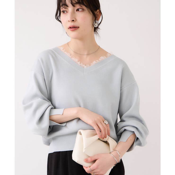 Vネックレースプルオーバー | VIS  | 詳細画像18 