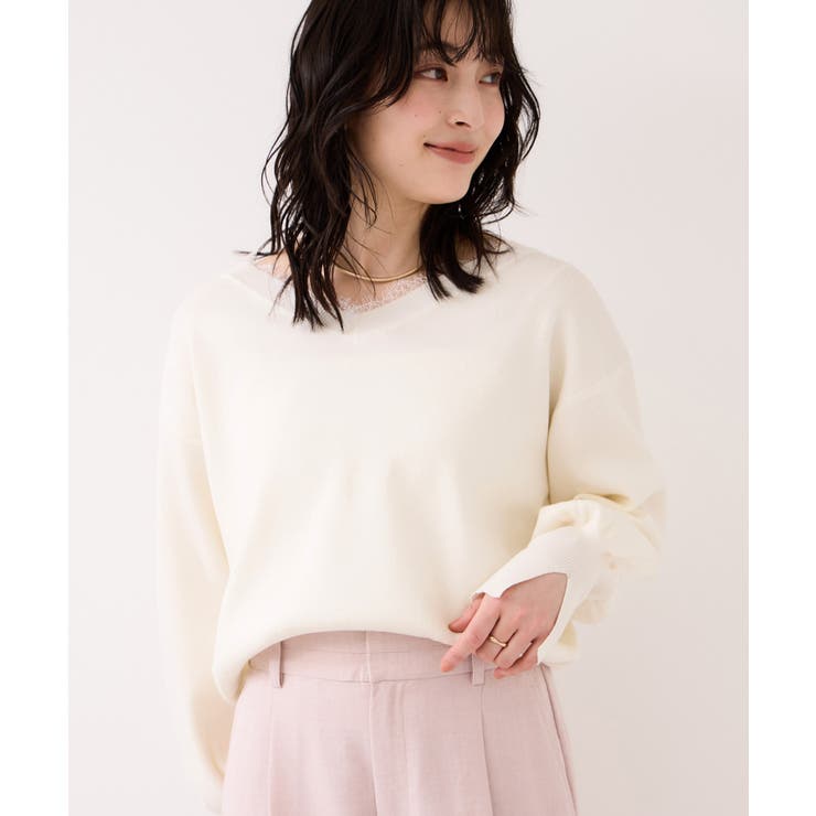 Vネックレースプルオーバー | VIS  | 詳細画像6 