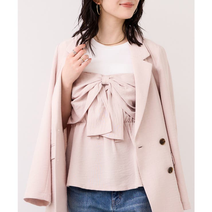 ピンク(63) | 美easyリネンライクリボンビスチェトップス イージーケア 接触冷感 | VIS 