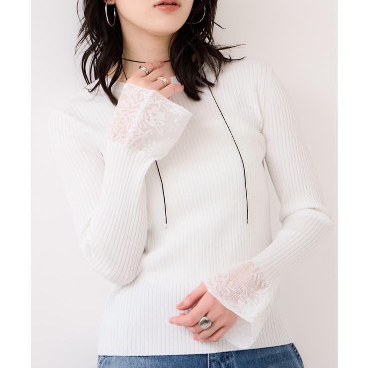 ホワイト(10) | レース編みドッキングニット | VIS 