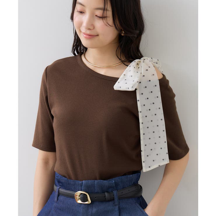 ブラウン(20) | 肩リボンTシャツ | VIS 