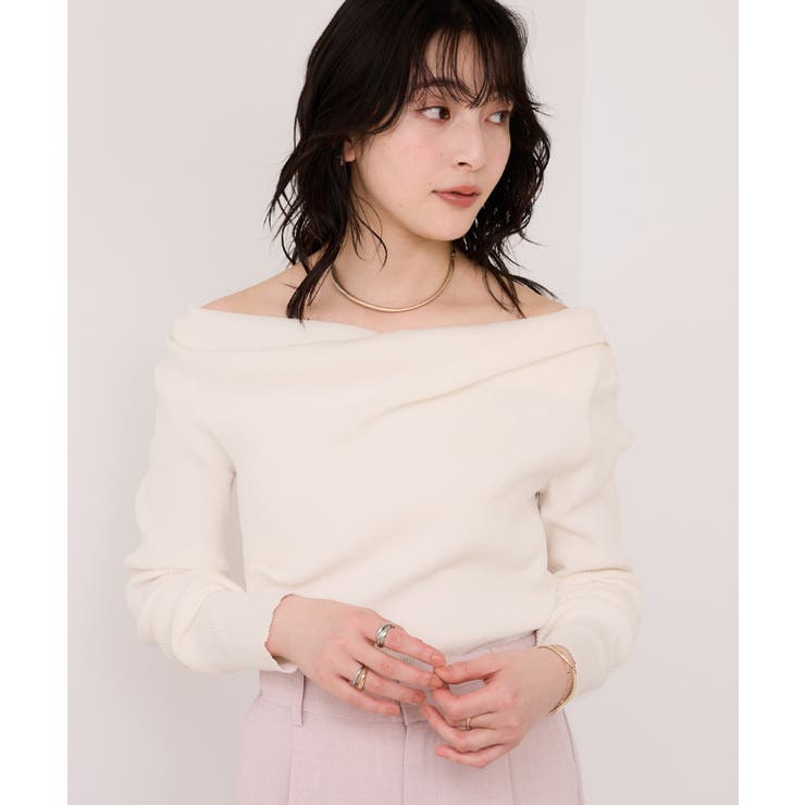 ドレープオフショルダーリブニット/イージーケア | VIS  | 詳細画像3 