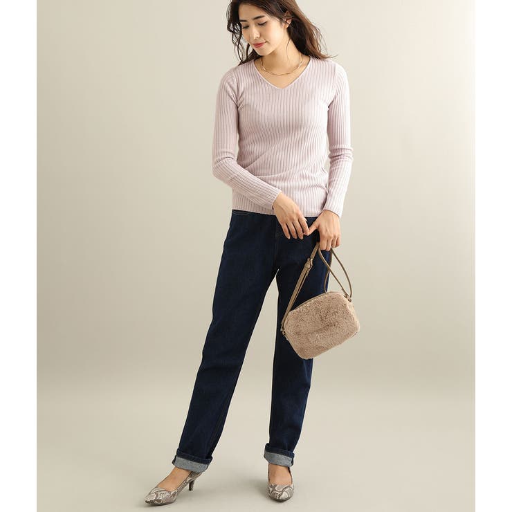 カシミヤタッチワイドリブ編みVネックプルオーバー | VIS  | 詳細画像12 