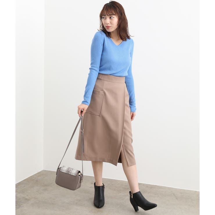 カシミヤタッチワイドリブ編みVネックプルオーバー | VIS  | 詳細画像14 