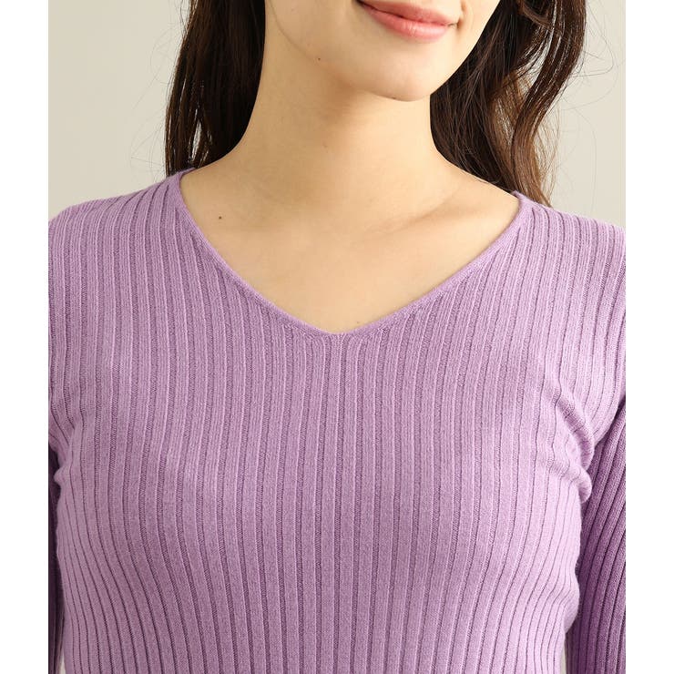 カシミヤタッチワイドリブ編みVネックプルオーバー | VIS  | 詳細画像4 