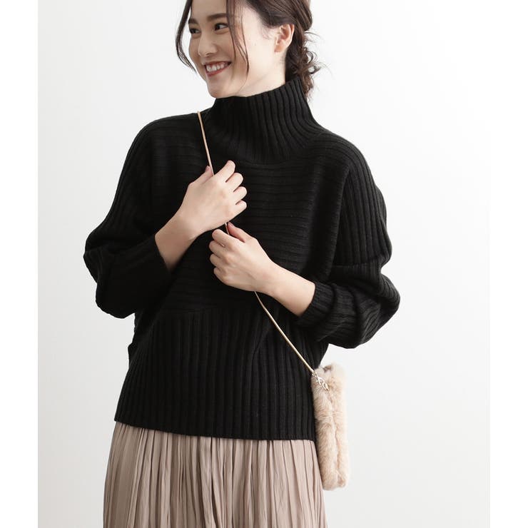 ブラック(01) | 斜め切替リブタートルネックプルオーバー | VIS 