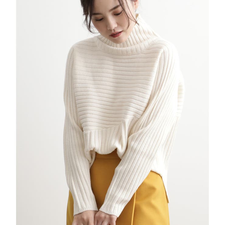 ホワイト(10) | 斜め切替リブタートルネックプルオーバー | VIS 