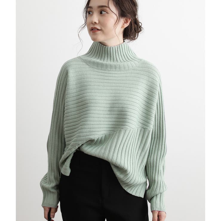 ライトグリーン(33) | 斜め切替リブタートルネックプルオーバー | VIS 