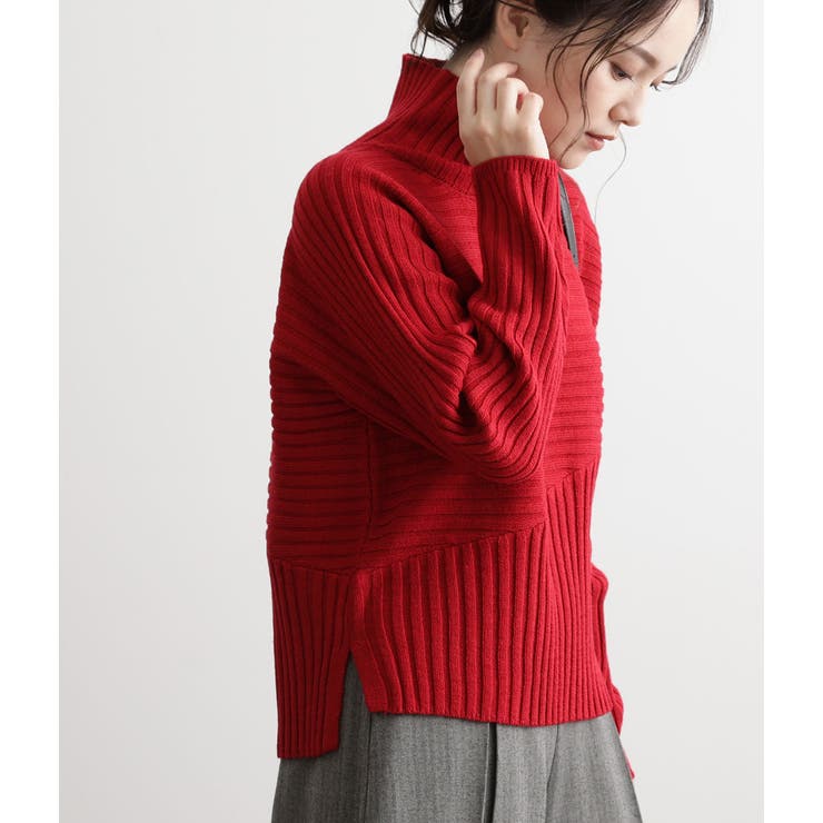 レッド(60) | 斜め切替リブタートルネックプルオーバー | VIS 