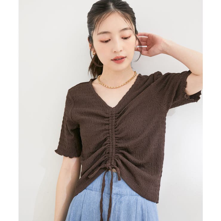 【洗える】ぽこぽこフロントシャーリングカットソー | VIS  | 詳細画像1 