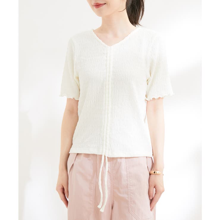 【洗える】ぽこぽこフロントシャーリングカットソー | VIS  | 詳細画像17 