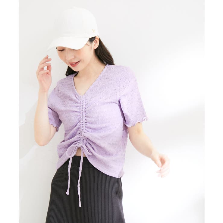 【洗える】ぽこぽこフロントシャーリングカットソー | VIS  | 詳細画像2 