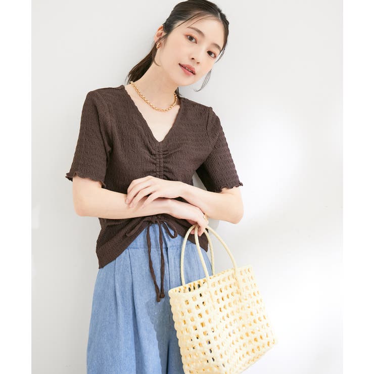 【洗える】ぽこぽこフロントシャーリングカットソー | VIS  | 詳細画像5 