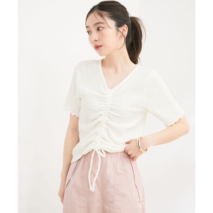 【洗える】ぽこぽこフロントシャーリングカットソー | VIS  | 詳細画像8 