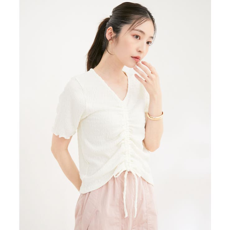 【洗える】ぽこぽこフロントシャーリングカットソー | VIS  | 詳細画像9 