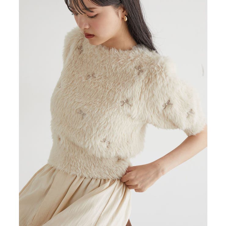 フェザーヤーンリボン刺繍ビーズニット | VIS  | 詳細画像7 