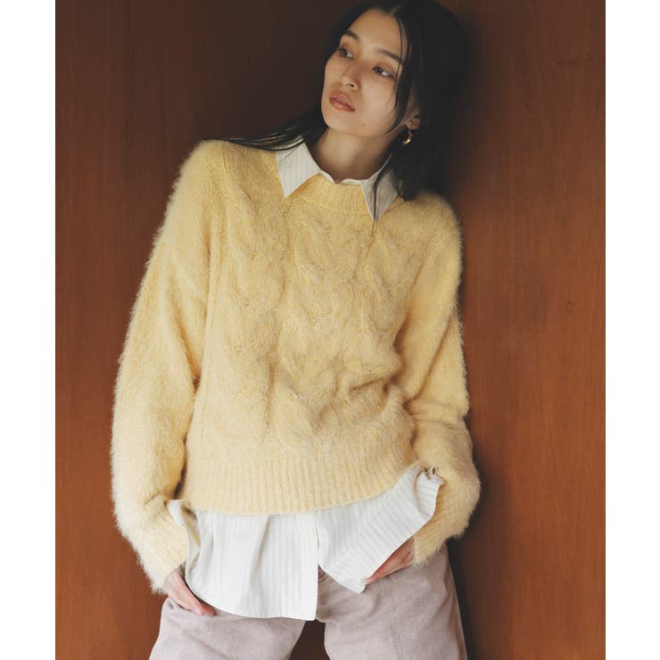 MUVEIL マルチボーダー ニット ケーブル編み モヘア 38 MUVEIL マルチボーダー ニット ケーブル編み モヘア 38 モヘアライク