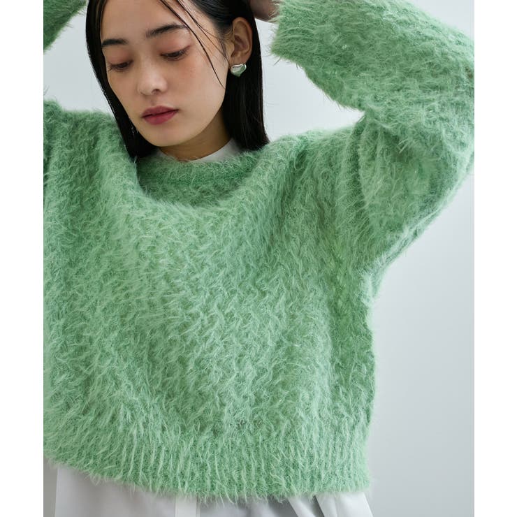 キラッと華やか！透かし柄シャギーニットプルオーバー[品番