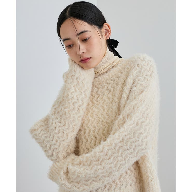 キラッと華やか！透かし柄シャギーニットプルオーバー[品番
