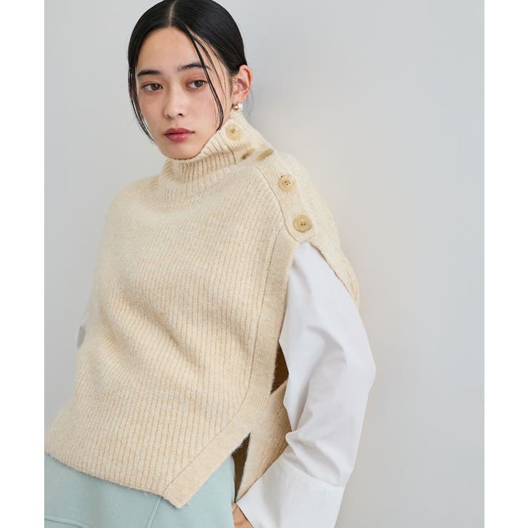 ラメ混ボタンデザインポンチョベスト[品番：VISW0046216]｜VIS （ビス