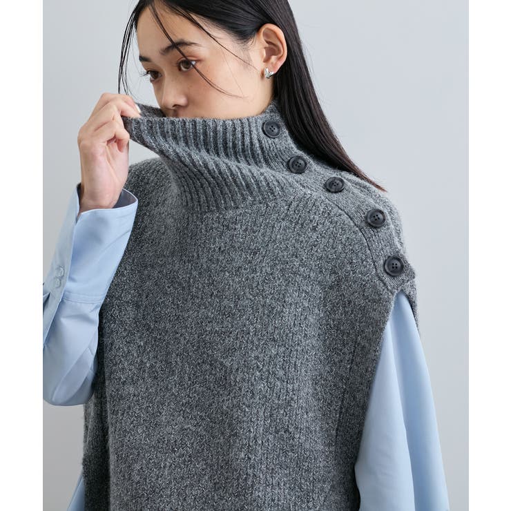 ラメ混ボタンデザインポンチョベスト[品番：VISW0046216]｜VIS （ビス