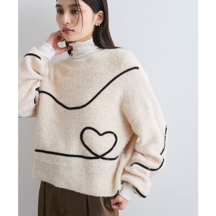 【新色追加】【洗える】ハート＆リボンコード刺繍ニットプルオーバー | VIS  | 詳細画像1 