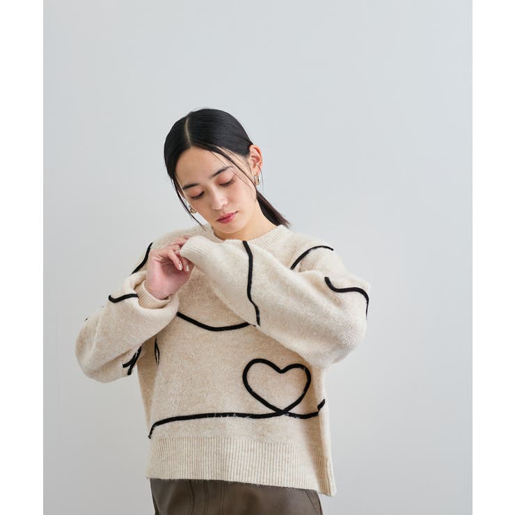 【新色追加】【洗える】ハート＆リボンコード刺繍ニットプルオーバー | VIS  | 詳細画像17 