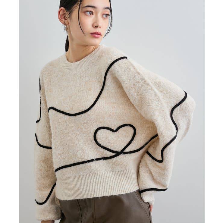 【新色追加】【洗える】ハート＆リボンコード刺繍ニットプルオーバー | VIS  | 詳細画像18 