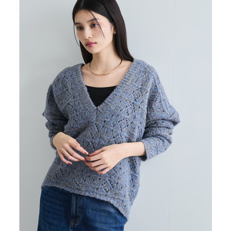 ブルー系(45) | ミックスカラー深Vネックニット | VIS 