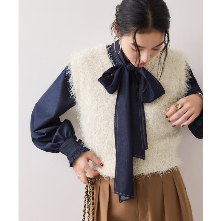 【WEB限定サイズ:MT/着丈が選べる】【洗える】フェザーヤーンニットベスト | VIS  | 詳細画像1 