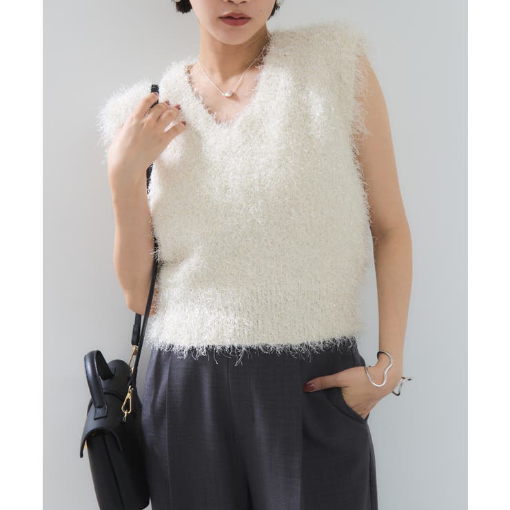 【WEB限定サイズ:MT/着丈が選べる】【洗える】フェザーヤーンニットベスト | VIS  | 詳細画像16 