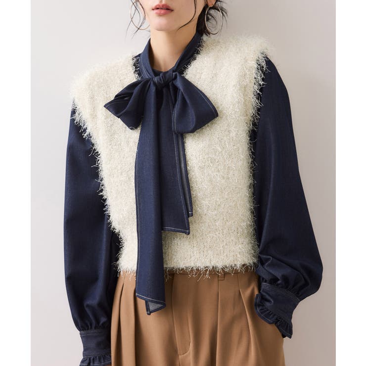 【WEB限定サイズ:MT/着丈が選べる】【洗える】フェザーヤーンニットベスト | VIS  | 詳細画像3 