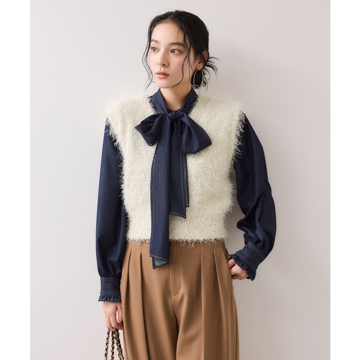 【WEB限定サイズ:MT/着丈が選べる】【洗える】フェザーヤーンニットベスト | VIS  | 詳細画像6 