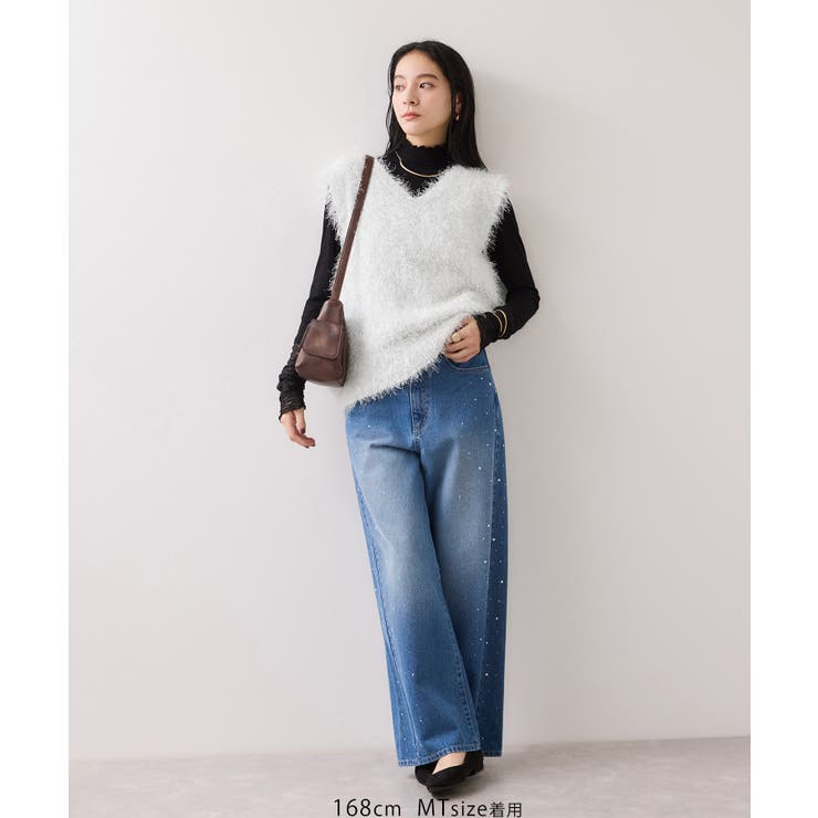 【WEB限定サイズ:MT/着丈が選べる】【洗える】フェザーヤーンニットベスト | VIS  | 詳細画像8 