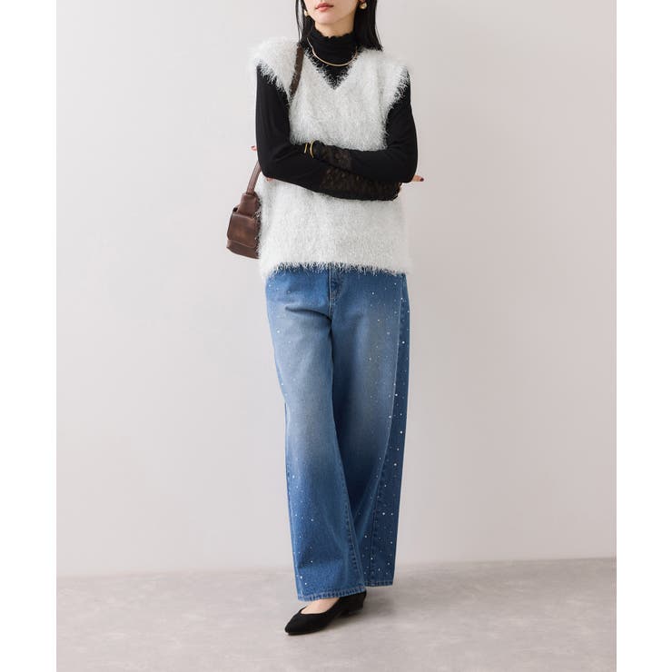 【WEB限定サイズ:MT/着丈が選べる】【洗える】フェザーヤーンニットベスト | VIS  | 詳細画像9 