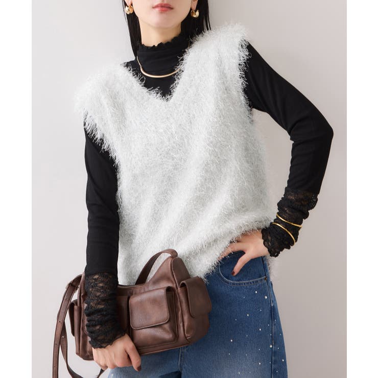 ホワイト系(11) | 【WEB限定サイズ:MT/着丈が選べる】【洗える】フェザーヤーンニットベスト | VIS 