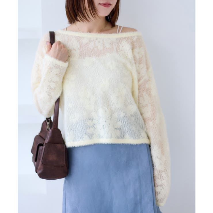 フラワーモチーフフェザーシアーニット | VIS  | 詳細画像4 