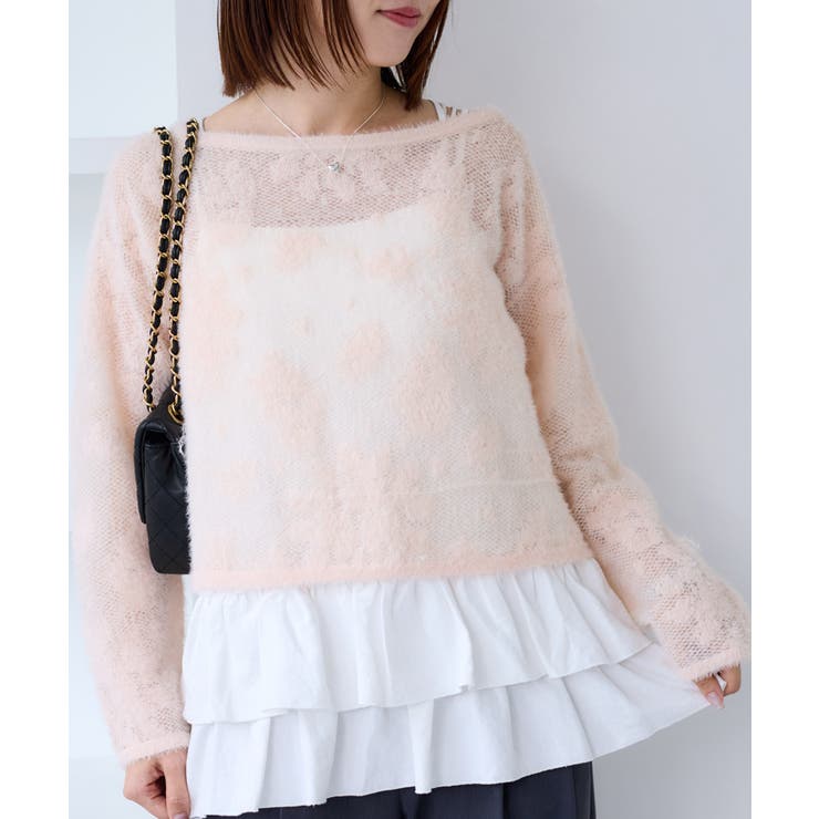 ピンク(63) | フラワーモチーフフェザーシアーニット | VIS 