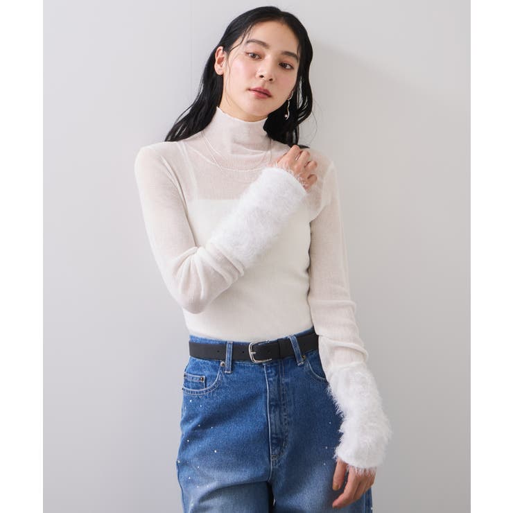 フェザー切り替えスリーブシアータートルニット | VIS  | 詳細画像9 