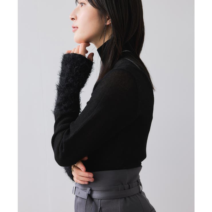 ブラック(01) | フェザー切り替えスリーブシアータートルニット | VIS 