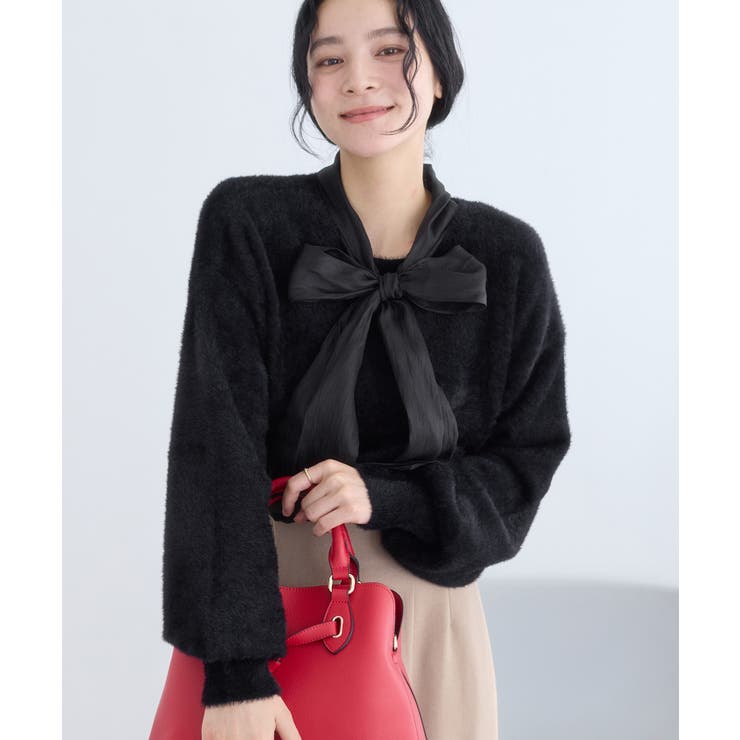 シアーボウタイリボン付きフェザーニットプルオーバー/2WAY・イージーケア | VIS  | 詳細画像12 