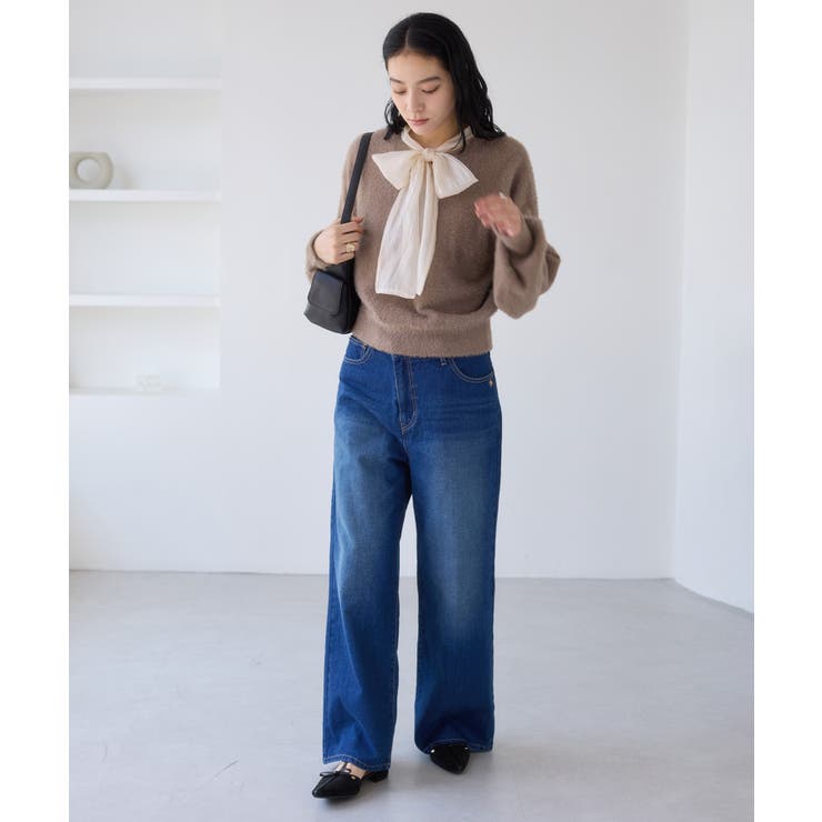 シアーボウタイリボン付きフェザーニットプルオーバー/2WAY・イージーケア | VIS  | 詳細画像16 