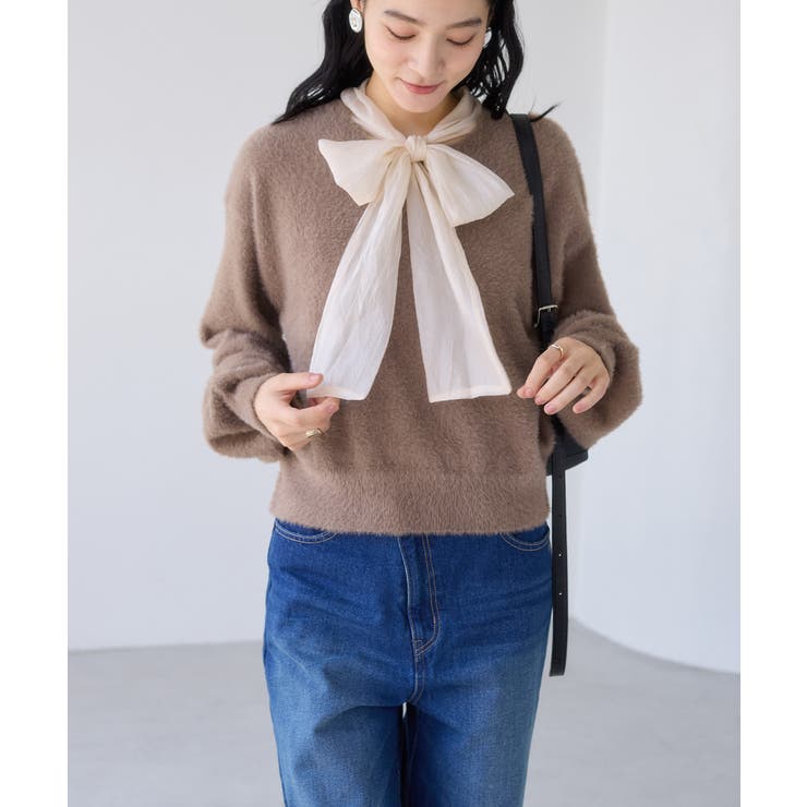 シアーボウタイリボン付きフェザーニットプルオーバー/2WAY・イージーケア | VIS  | 詳細画像20 