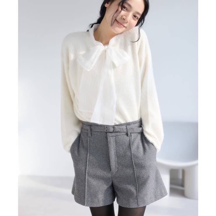 シアーボウタイリボン付きフェザーニットプルオーバー/2WAY・イージーケア | VIS  | 詳細画像7 