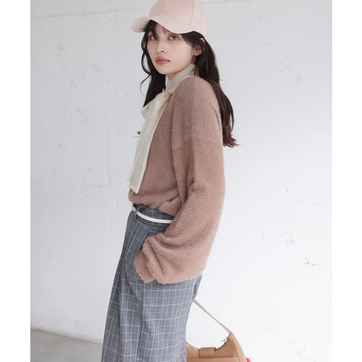 キャメル(25) | シアーボウタイリボン付きフェザーニットプルオーバー/2WAY・イージーケア | VIS 