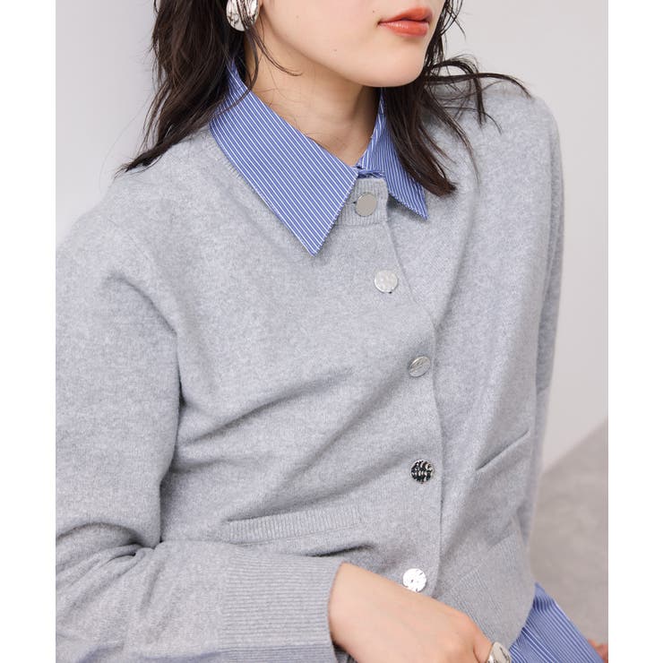 シャツレイヤード風メタルボタンカーディガン | VIS  | 詳細画像15 