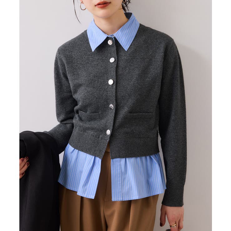 シャツレイヤード風メタルボタンカーディガン | VIS  | 詳細画像17 